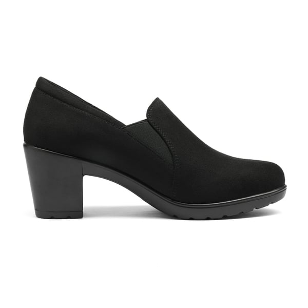 Comfortable Round Toe Block Heel Pumps - BLACK SUEDE - 1